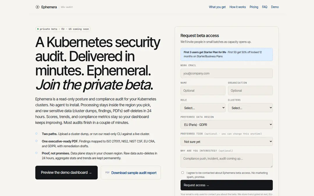 The ephemera.sh landing page