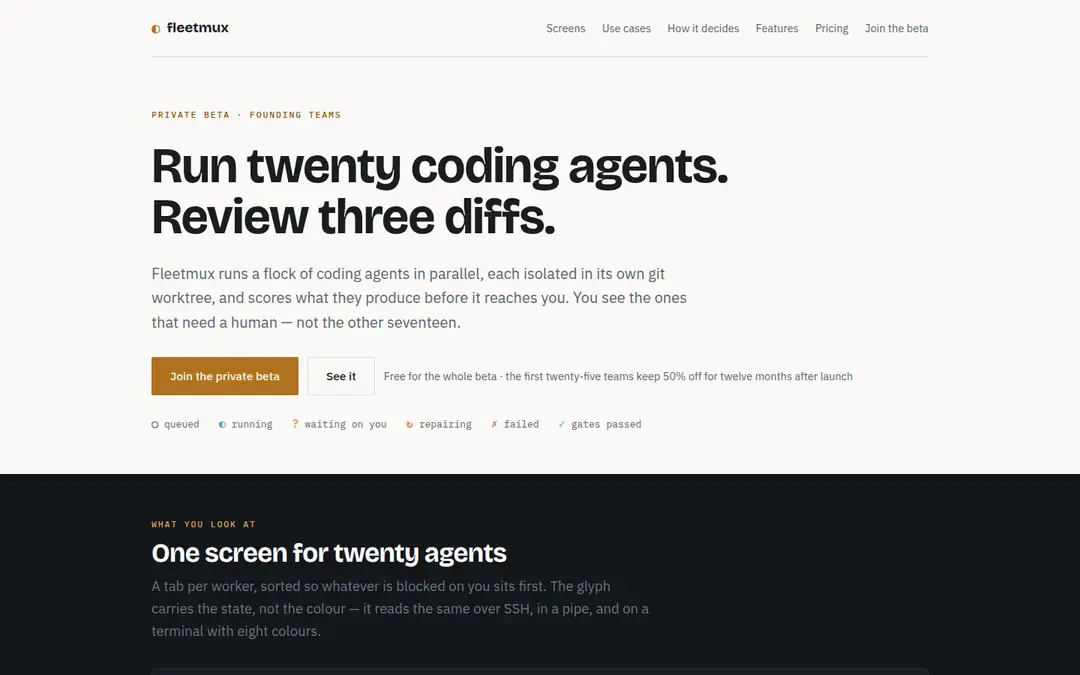 The fleetmux.run landing page