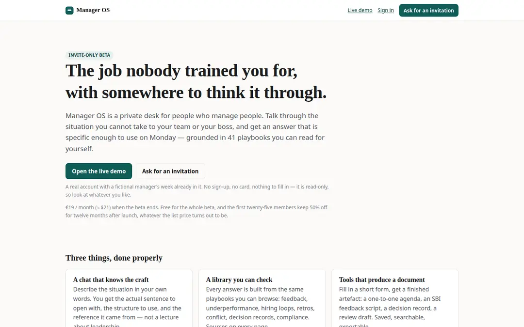 The manageros.pro landing page