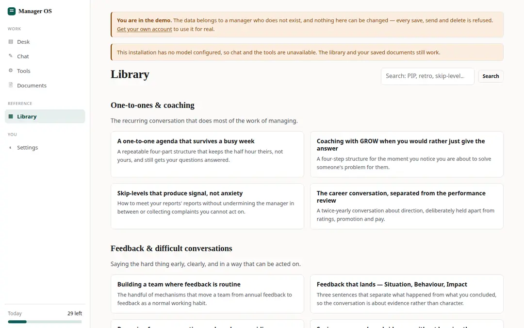 The playbook library in the Manager OS demo