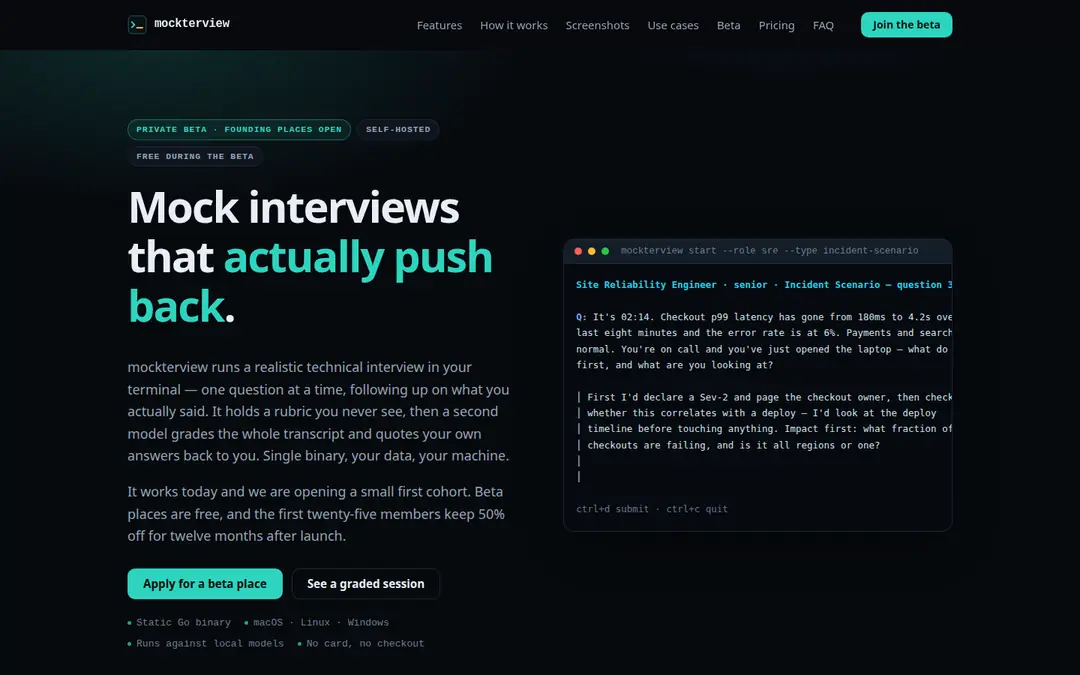 The mockterview.pro landing page